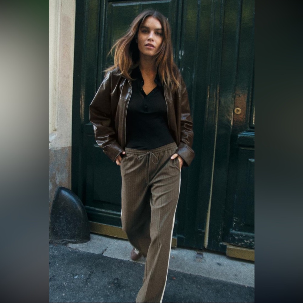 Zara ZW Collection wide-leg pinstripe pants sz M